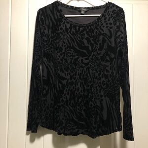 Simply Vera Wang Long Sleeve Black Velvet Mesh Blouse